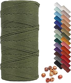 Macrame Cord 2mm x 220 Yards Army Green,Natural Cotton Macrame Rope 4 Strands Twisted Yarn for Wall Hanging,Cotton Twine for Crafts,Bakers,Gift Wrapping
