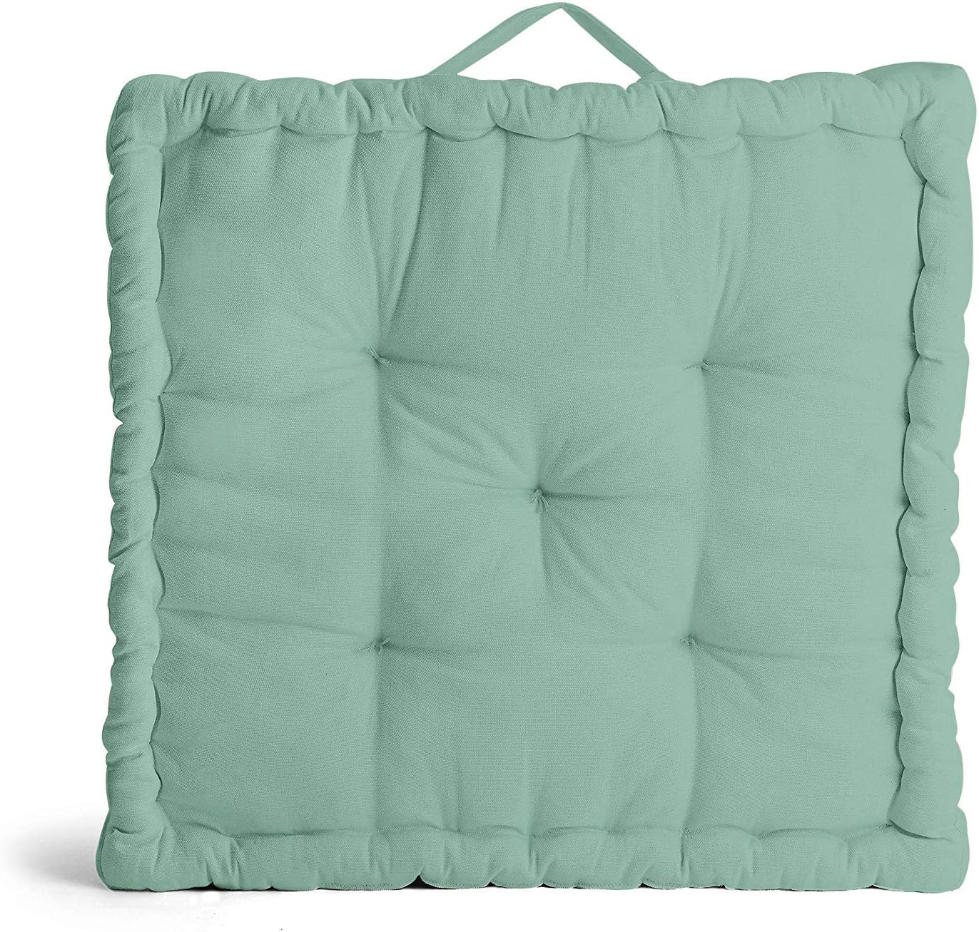 Encasa XO Square Floor Cushions 40x40x8 cm - Mint Green - Solid Dyed Canvas with Micro-Fiber Filling Large Size for Seating Meditation Yoga Pooja Guests Living Room Bedroom