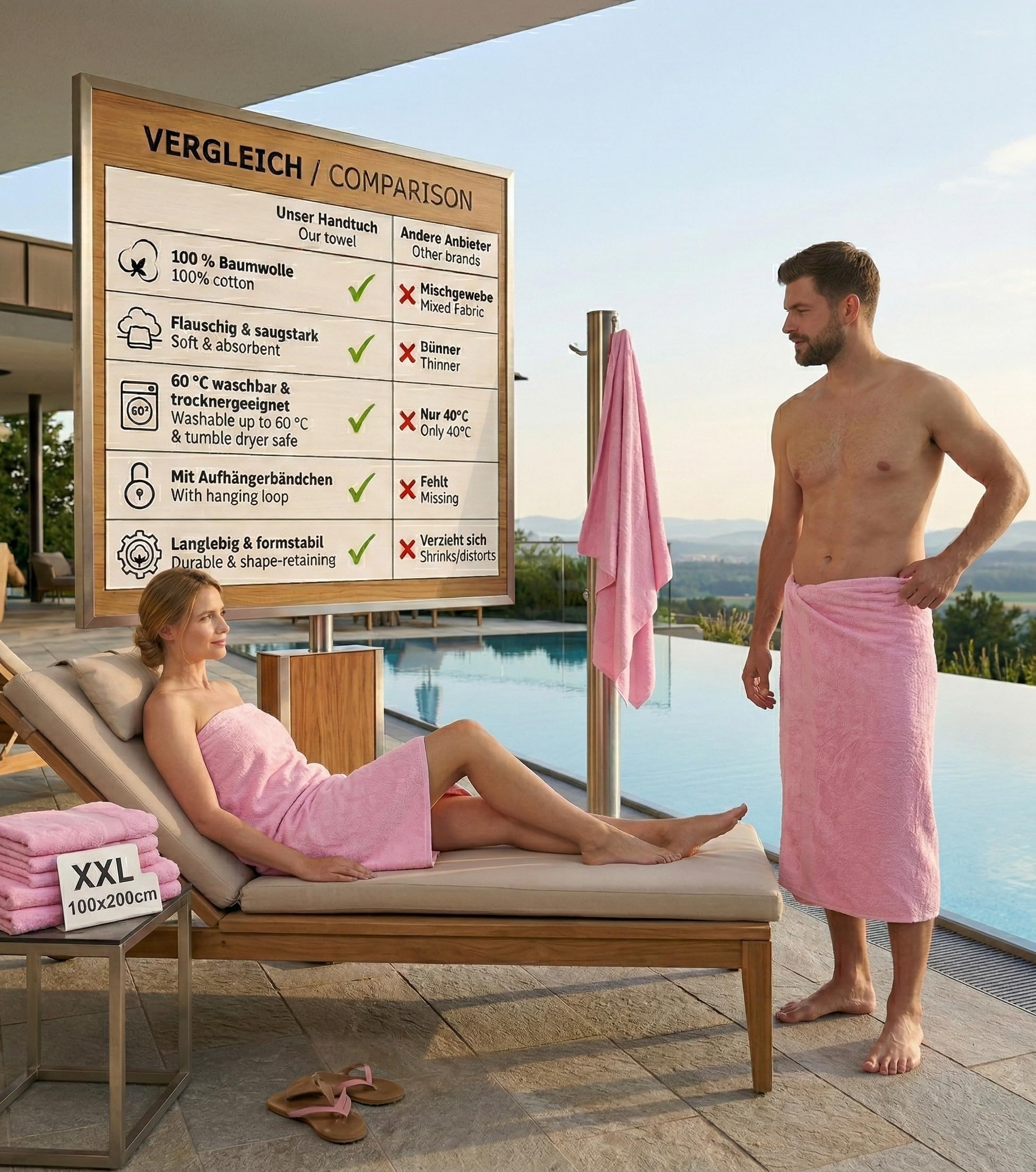 Betz Drap de Bain XXL 100 x 200 cm 100% Coton – Serviette de Sauna et de Plage en Tissu éponge Doux – Facile d'entretien et très absorbante – Série Palermo - Couleur rosé