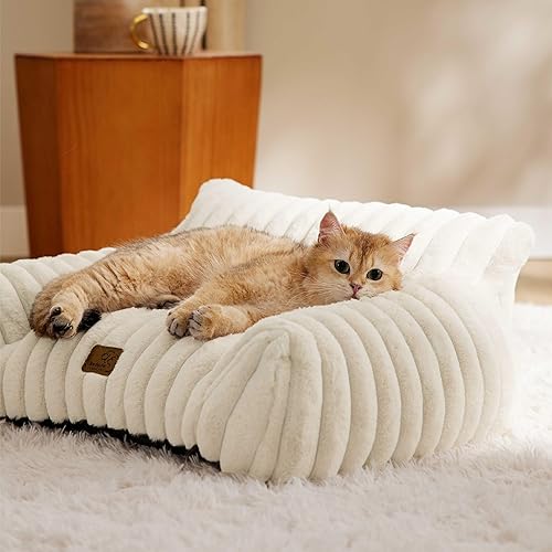 Miniatura 9 de Bedsure Lindo sofá para gatos para mascotas, camas esponjosas para gatos con vellón de pana suave de alta calidad, camas mullidas para gatos de