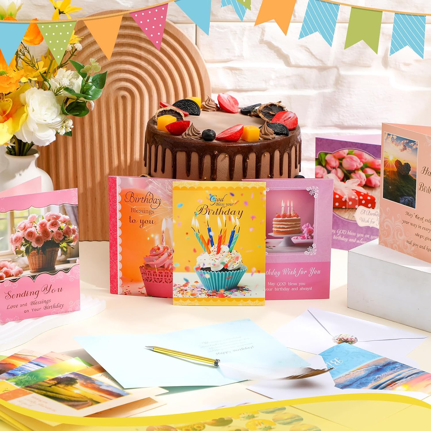 Motiskyy 120 Pack Religious Christian Birthday Cards Bulk with Scripture Bible Verse 4.5 x 6.2 Inch Assorted Christian Blessing Greeting Card for Birthday with Envelopes and Stickers (Warm Style)