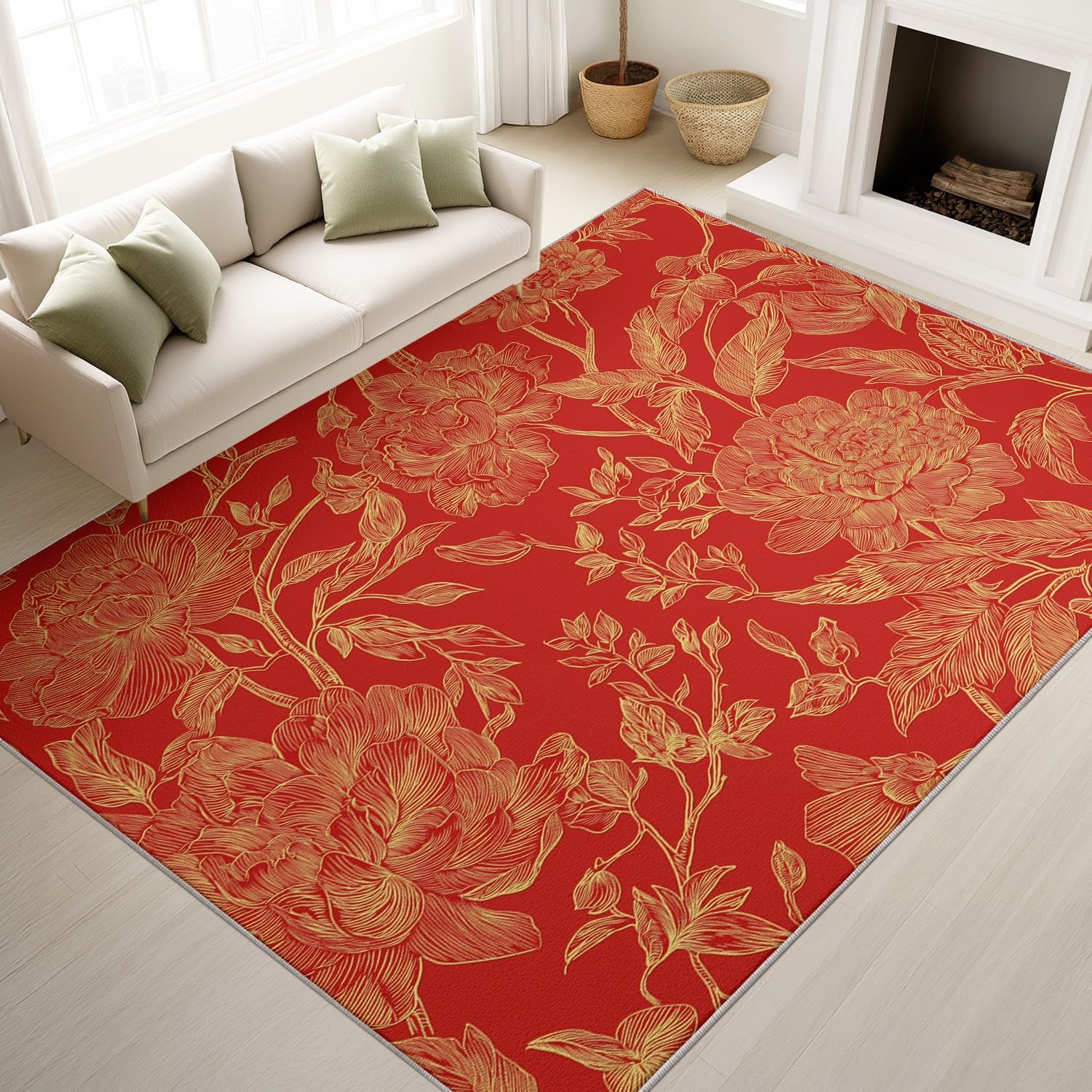 Tapis de chambre floral rouge 60 x 120 cm aux finitions soignées et élégantes