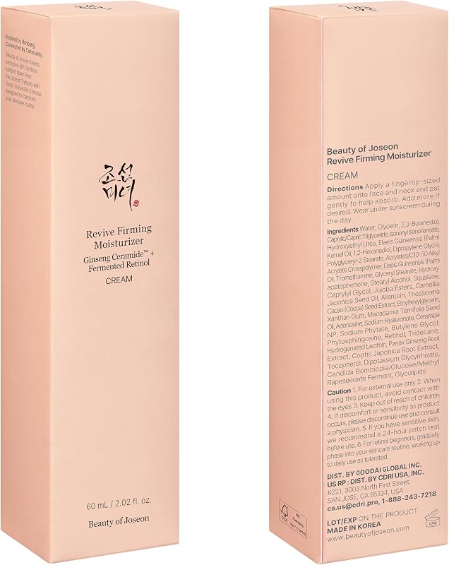 Crema hidratante reafirmante Beauty of Joseon Revive Ginseng Ceramide + Retinol fermentado (60 ml,2.02 fl.oz.) y suero para ojos Revive con niacinamida retiniana (30 ml, 1 fl.oz.)