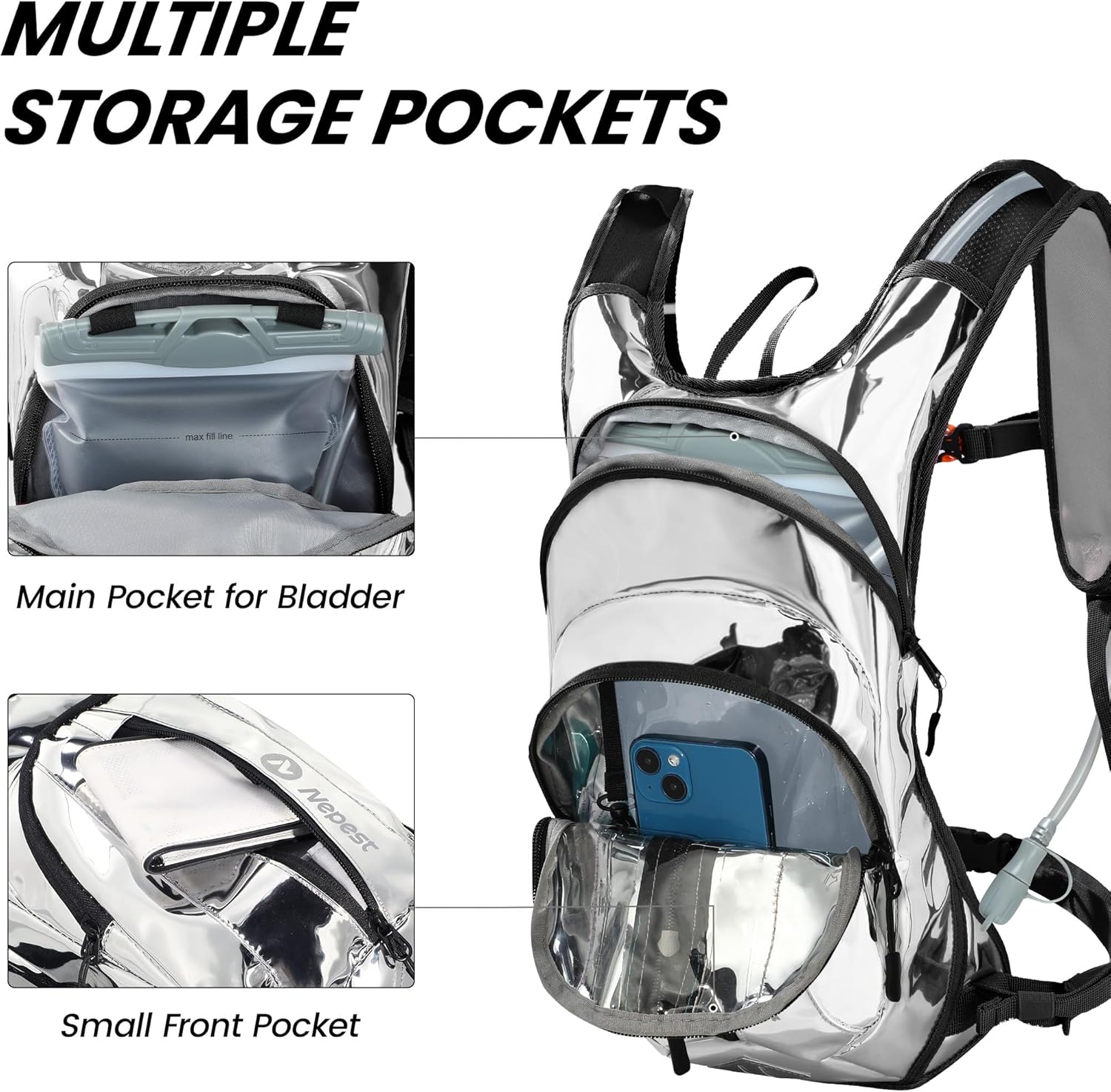 Nepest Hydration Pack Backpack for Women & Men, Lightweight Water Backpack with 2L Water Bladder for Hiking Cycling Running Biking