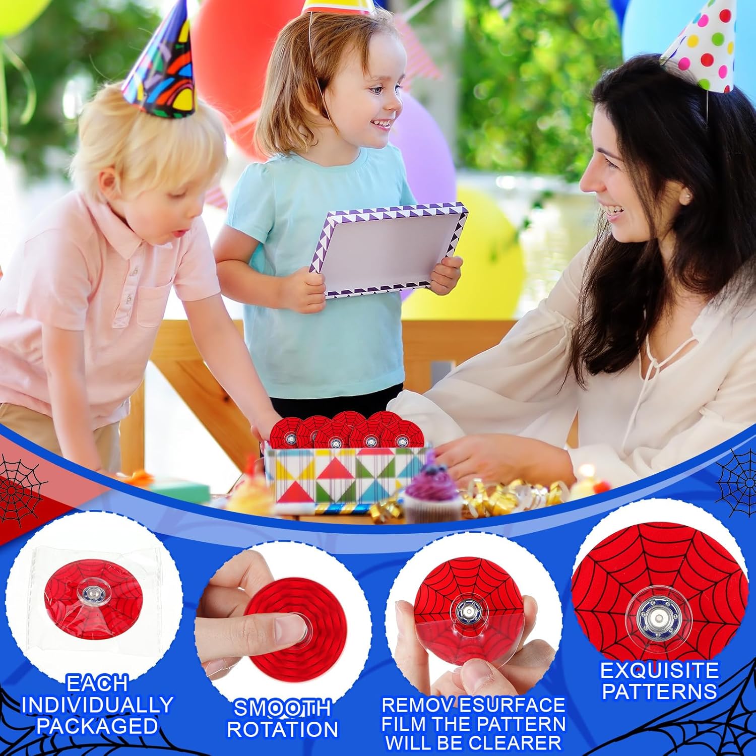Sotiff 24 Pcs Spider Web Fidget Spinners Bulk, Mini Fidget Toys for Kids, Spider Web Birthday Party Favors, Goodie Bags Stuffers, Party Games, Classroom Rewards Carnival Prizes