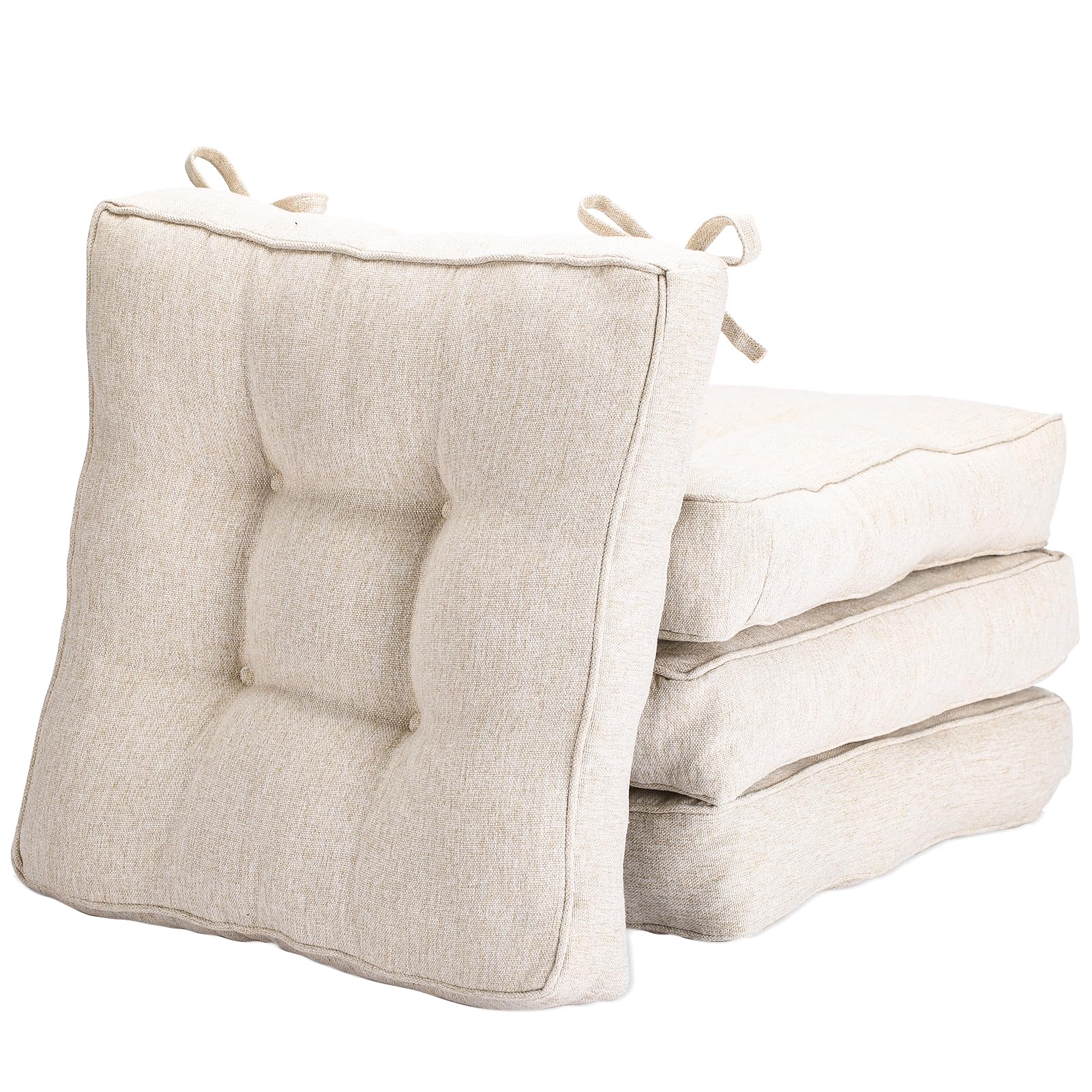 BYSNOW 4Pack Chair Pads, Non Slip Office Chair Pads with Ties, Kitchen Chair Cushions (Beige,16x16)