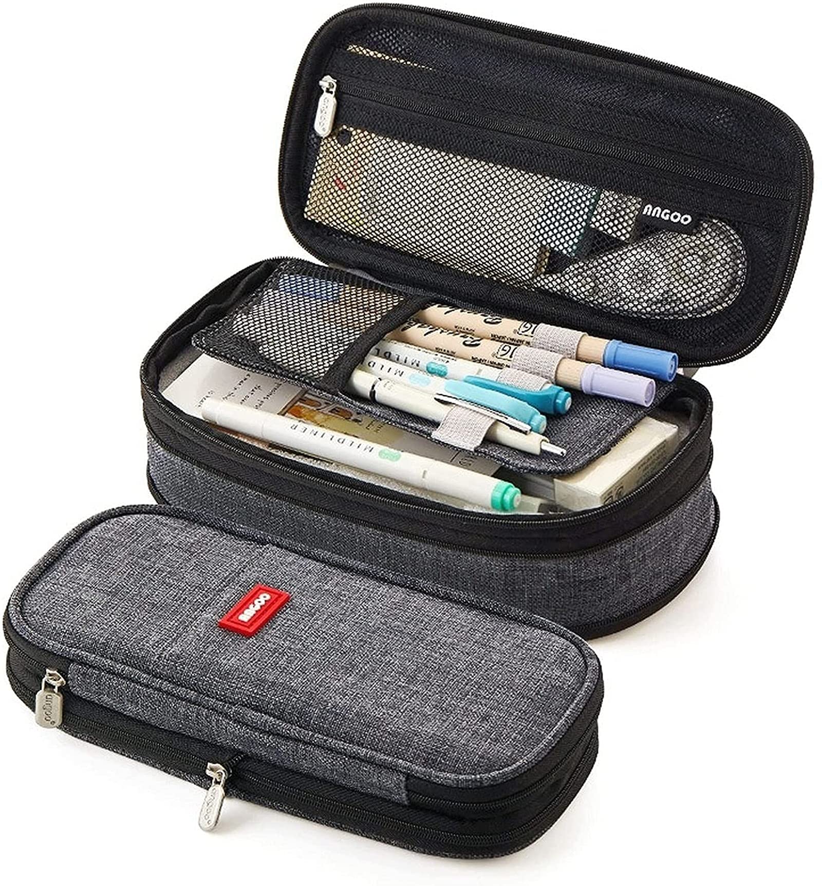 Astuccio Grande 3 Scomparti - Portapenne Per Scuola/Ufficio Con Tasca Rete - Foto 13