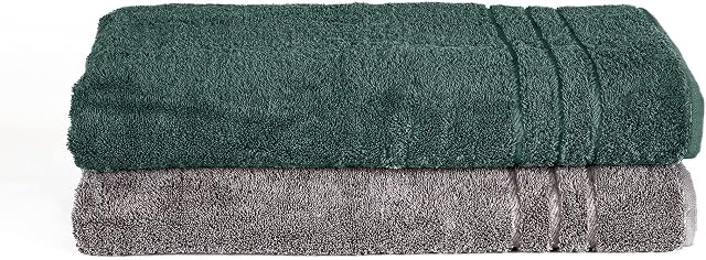 Komfortec Set of 2 Sauna Towels 70 x 200 cm 100% Cotton XXL Sauna Towels Sauna Towel Soft Large Terry Towelling Quick Drying Anthracite Grey/Dark Green
