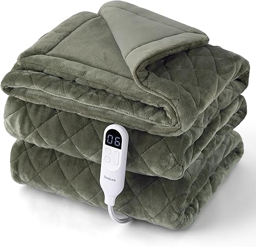 Vista 199 de Bedsure - Manta eléctrica tamaño matrimonial; térmica, de franela suave, calentamiento rápido, 10 ajustes de tiempo y 6 ajustes de calor; regalo 01