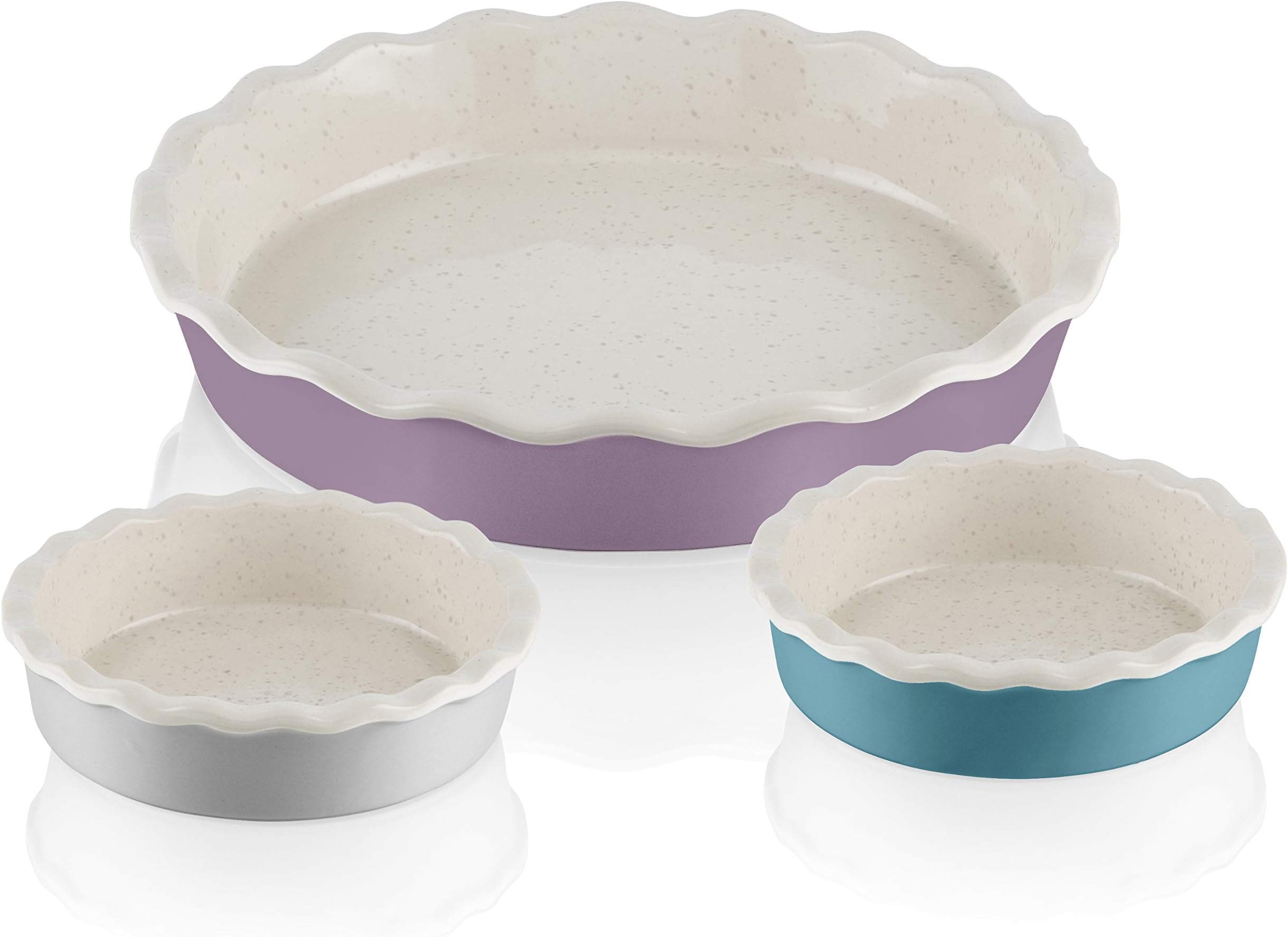 Fearne by Swan Pie Dishes, Ceramic Stoneware, Assorted Pastel Colours, Set of 3