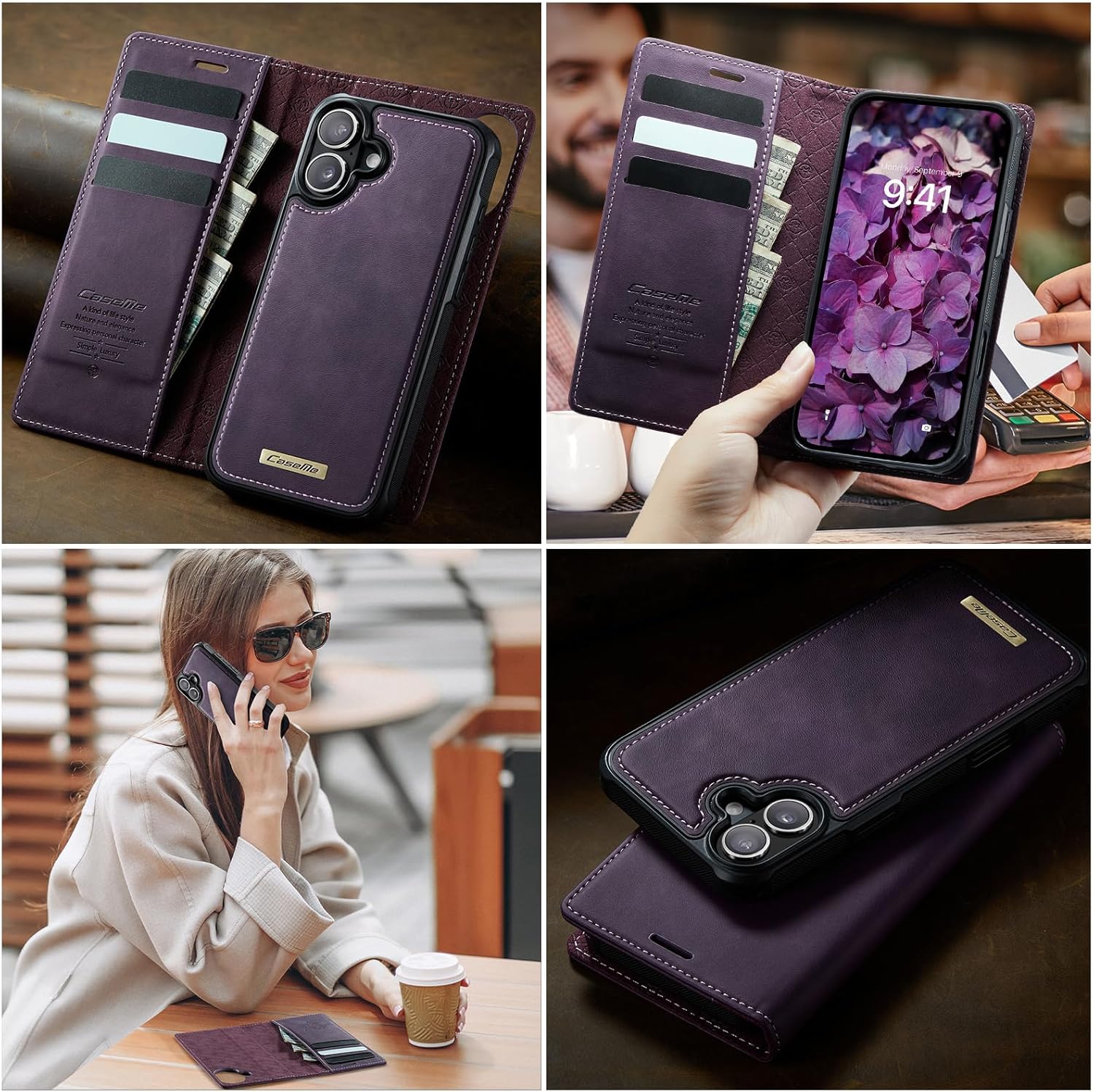 Kowauri Case for iPhone 17, PU Leather Wallet Flip Case with Card Holder RFID Blocking, Magnetic Detachable Shockproof Phone Cover Wireless Charging Compatible for iPhone 17 (6.3 inch), Purple - Image 8