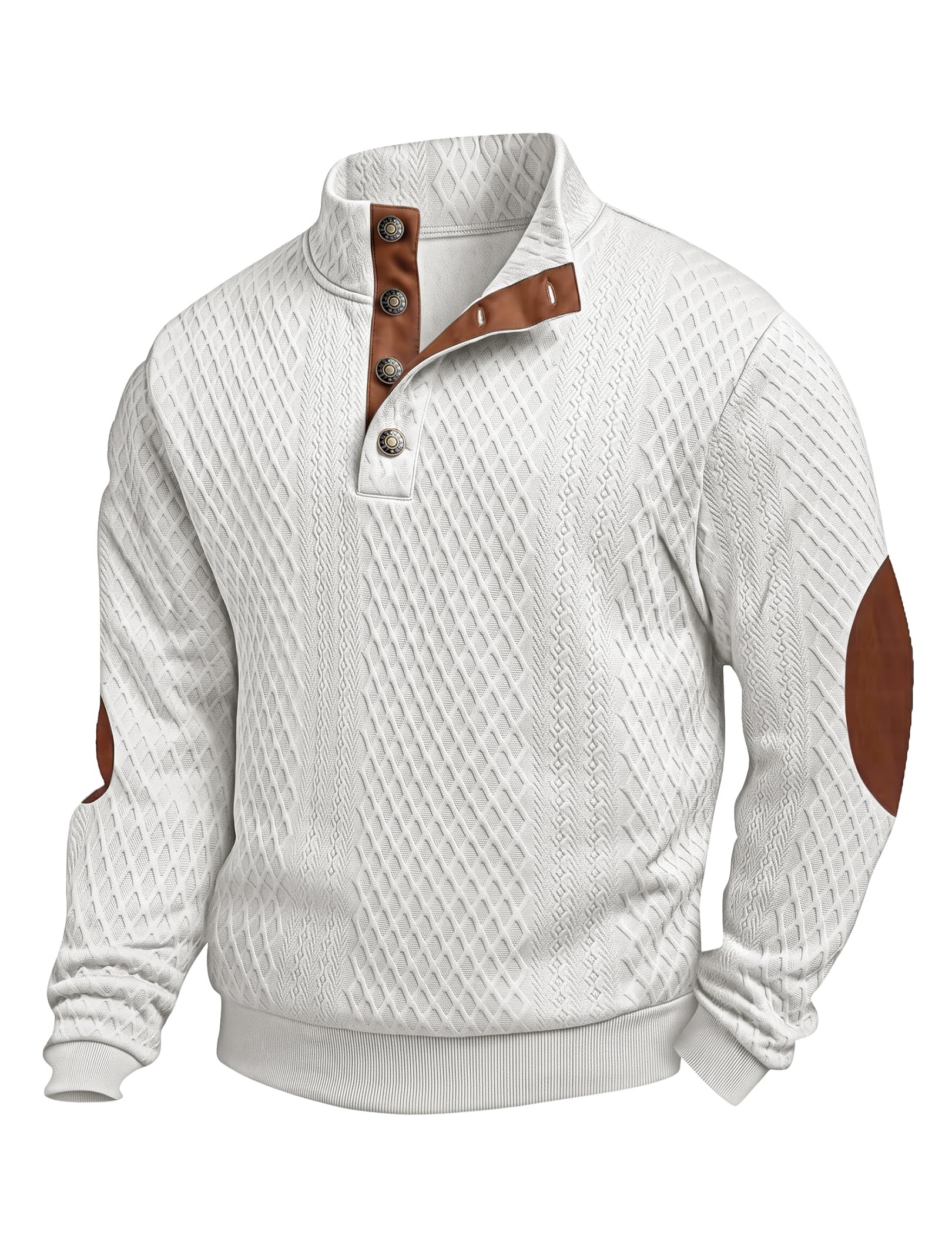 JMIERR Herren Sweatshirt Textured Pullover mit 1/4-Knöpfe | Fleecegefütterter,Strick Pullover,Freizeit,mit Stehkragen,Langarm,Bequemer,Wildleder-Patches,Loose Fit,Herbst und Winter