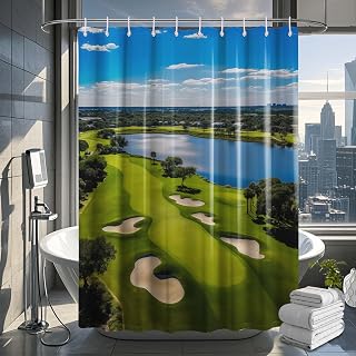 Golf Course Shower Curtain Sports Bathroom Decor Sky Clouds Bath Curtain, Waterproof Cloth Fabric with Hooks, 60x72 inch