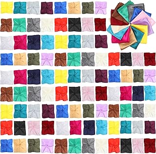 Sponsored Ad - 100 Pcs Satin Scarf 19.7 x 19.7 Inches Solid Color Bandanas Multi Color Mixed Designs Small Square Satin Wo...