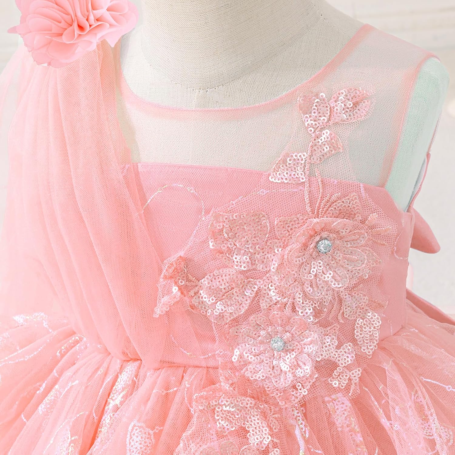 IBAKOM Flower Girl Sparkly Sequins Formal Birthday Dress First Communion Easter Pageant Ball Gown Tween Wedding Prom Dress