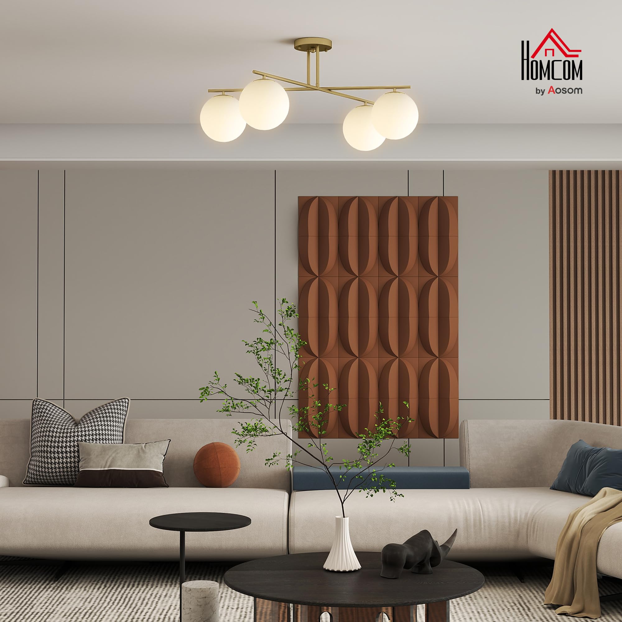 HOMCOM LED Lampada da Soffitto 40W 4x E14 Semi-Incasso Oro e Crema | Lampada da soffitto moderna per soggiorno, corridoio, sala da pranzo, cucina
