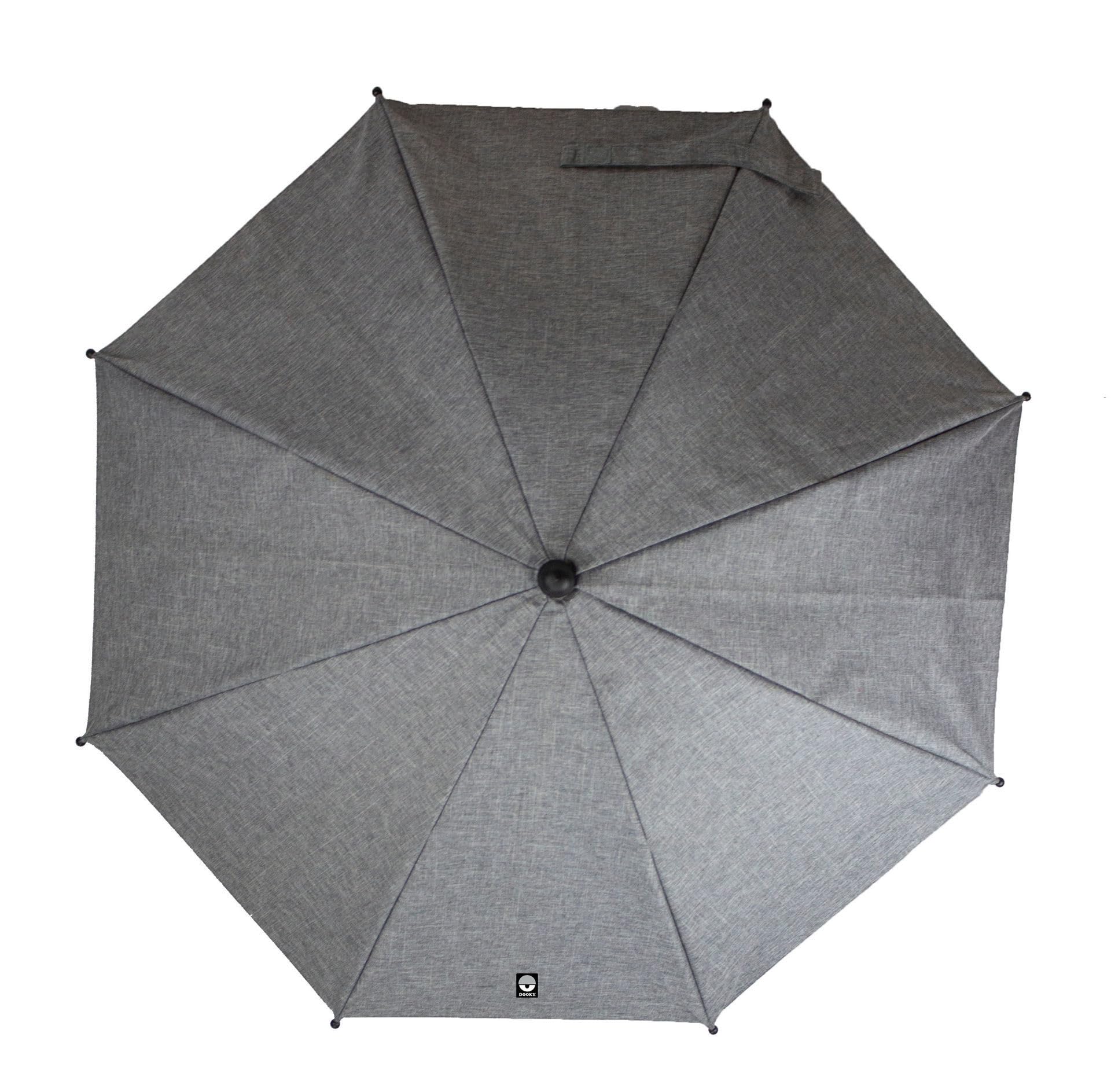 Sombrilla Dooky para cochecito o silla de paseo (universal y flexible, protección UPF 50+, flexibilidad de 180 grados, tecnología flex, sistema easyfix, repelente al agua), Gris