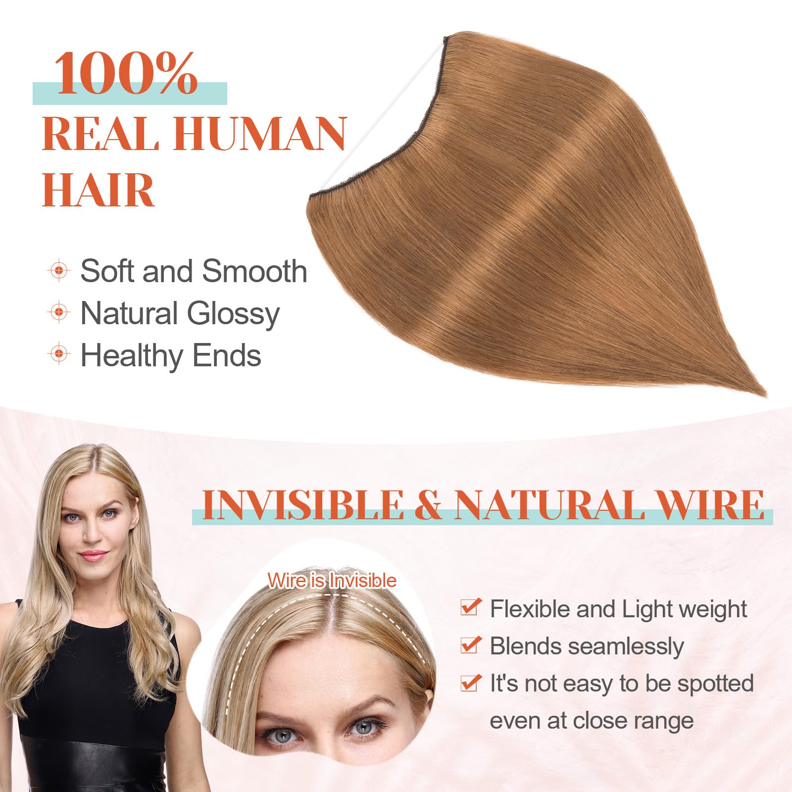 12 Inch Real Human Hair Halo Extensions with Invisible Wire Amazon.com : HOTBANANA Wire Hair Extensions, 12 inch 70g  main image 3