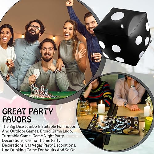 Miniatura 10 de Paquete de 3 dados inflables gigantes gigantes, dados inflables grandes para juegos en la piscina, juguetes para fiestas (negro, 20 pulgadas)