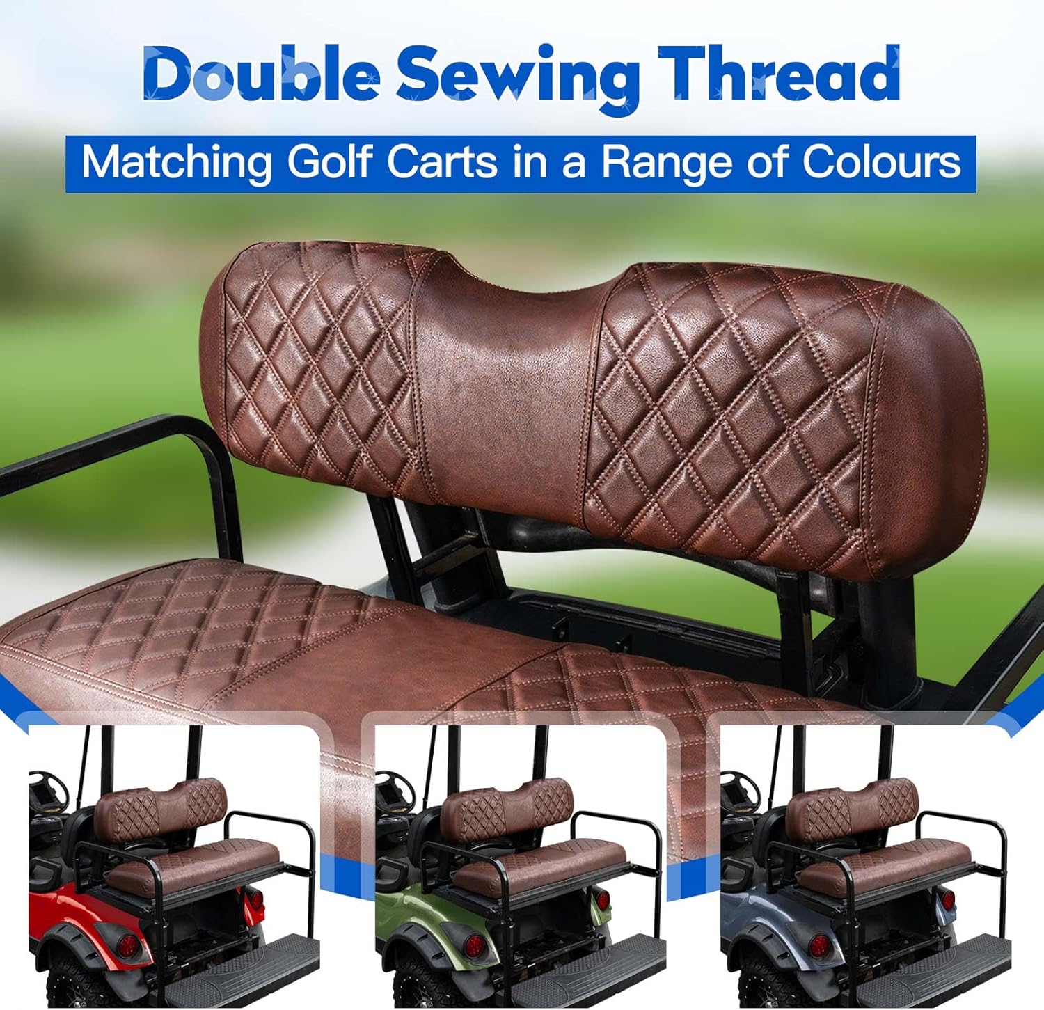 NOKINS Golf Cart Seat Covers, Fit Club Car Precedent/DS/EZGO RXV/TXT/Yamaha Drive Aftermarket Standard Rear Seat Cushion, No Stapler, Multiple Colors and Breathable (Brown&Brown 8438)