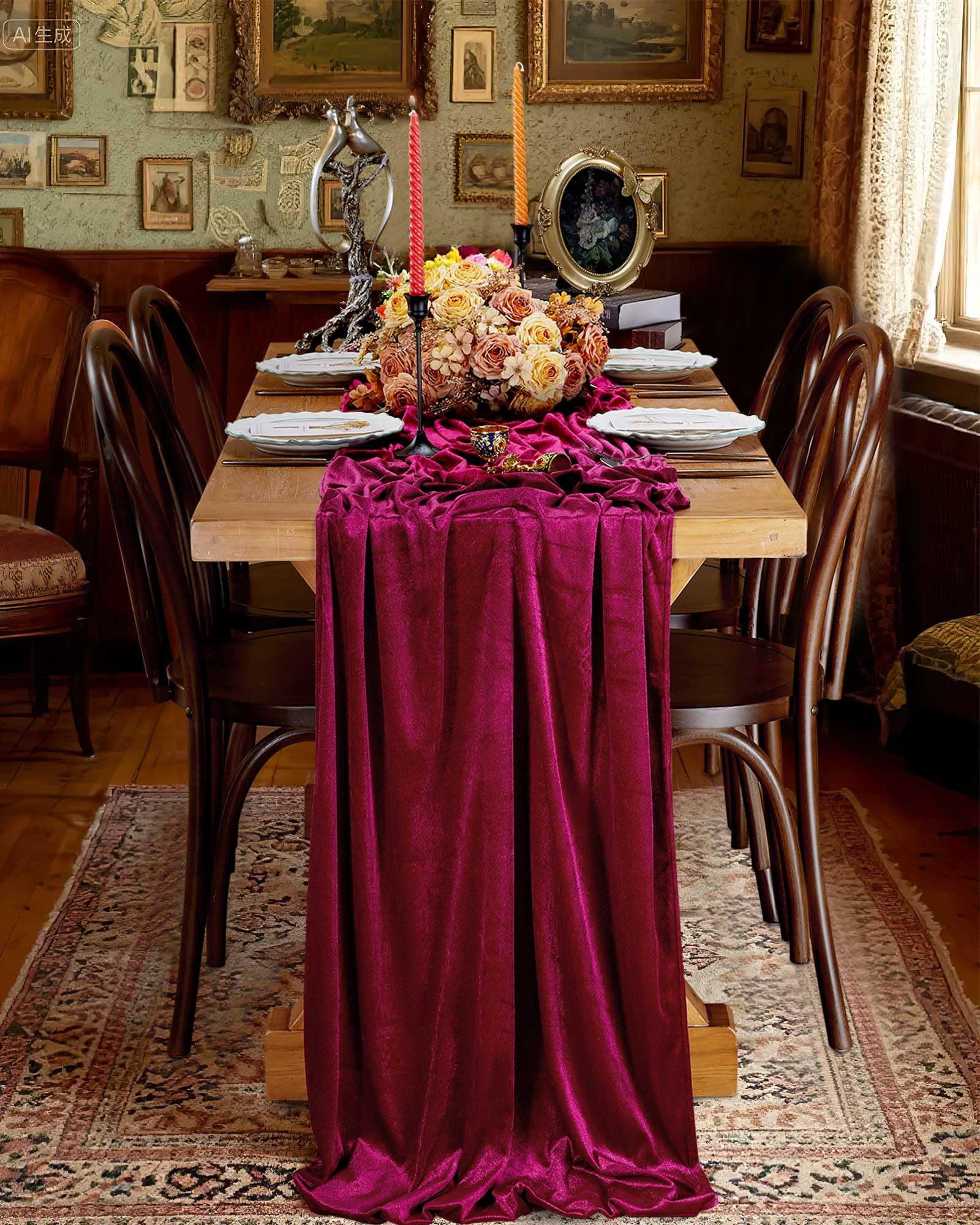 Velvet Table Runner for Wedding: Burgundy Table Runner 2pcs 20x120 Inches Dinner Table Runners - Wedding Party Home Decoration