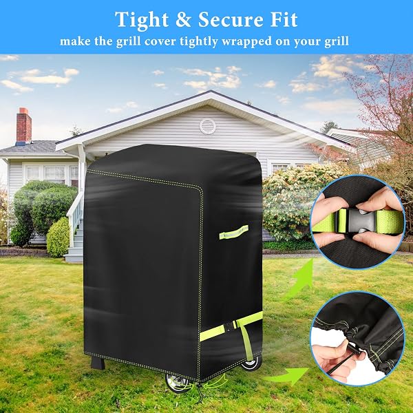 VDISRR Funda Barbacoa Exterior Impermeable, 420D Oxford Resistente al Desgarro Funda Protectora para BBQ 90 x 70 x 110 cm, Cubierta de Barbacoa Exterior Anti-Viento/Anti-Polvo/Anti-Humedad/Anti UV - 5