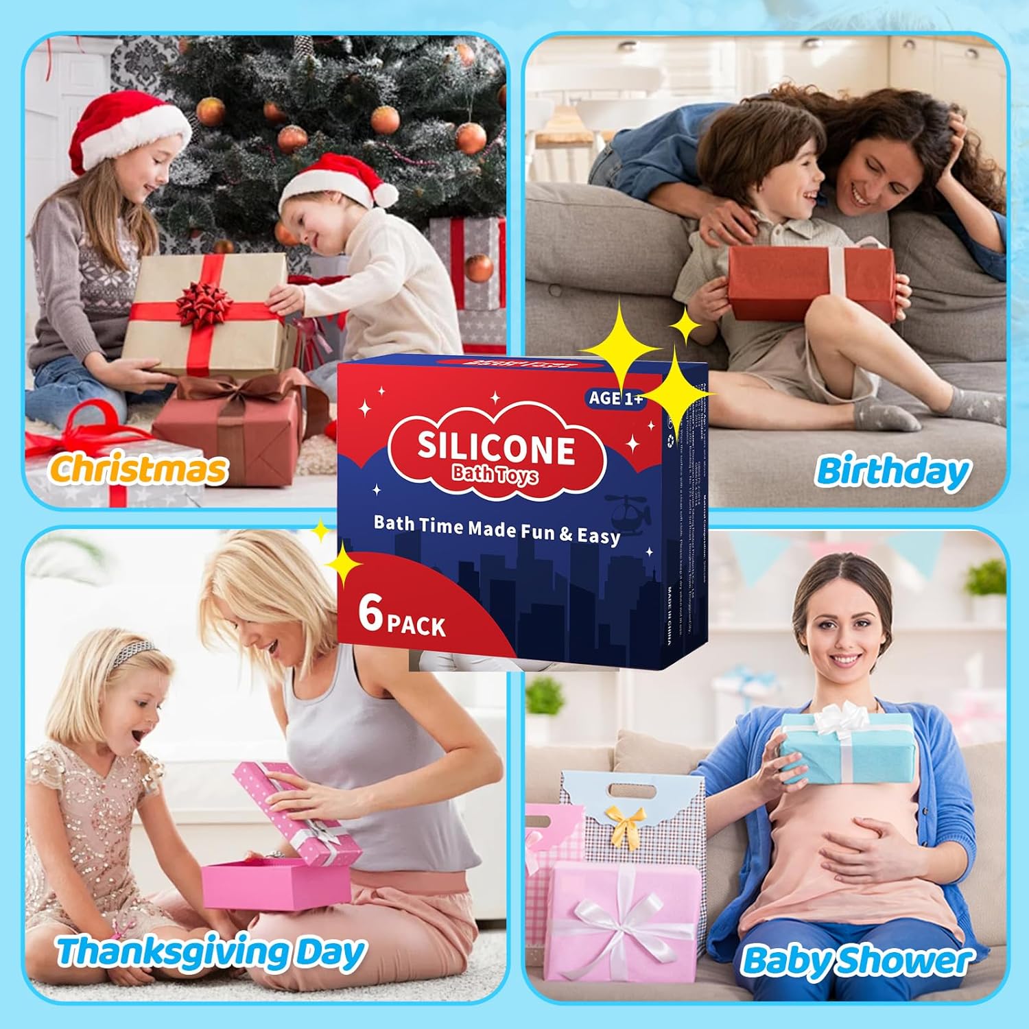 Silicone Cars Bath Toys for Baby, Birthday Gifts Age 1+, 6 Pack No Hole Bath Vehicles Toys Play Set for Toddlers Boys Girls - Image 7