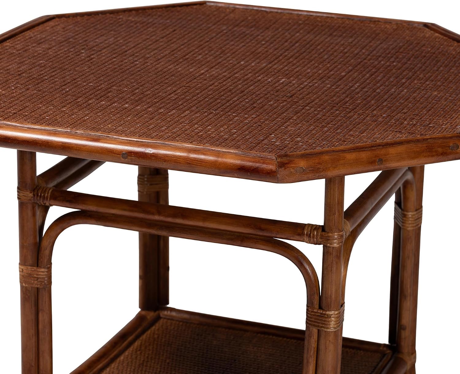 Bali & pari Jayanti Marbled Tortoise Natural Rattan Dining Table - Handwoven Wicker Bistro Table with Open Shelf
