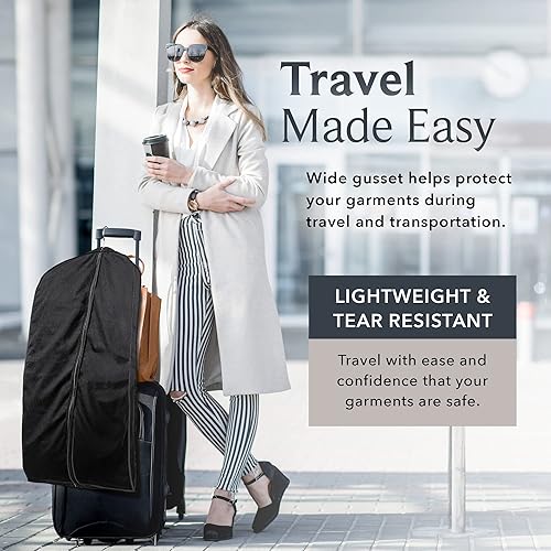 Miniatura 5 de Bolsas de ropa de abrigo de piel de 45 pulgadas para viajes y ropa colgante (negro) - Fundas de traje bolsa de ropa para hombres y mujeres - Bolsa