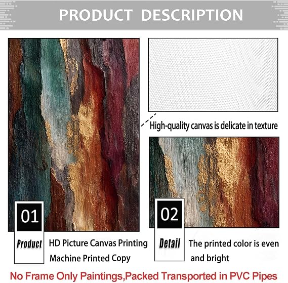 BACKYMRJCART 抽象グリーンとブラウンキャンバスウォールアート リビングルーム用 エメラルドピクチャープリント レッドとブラウンのテクスチャペインティング 40.6x61cm フレームなし