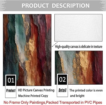BACKYMRJCART 抽象グリーンとブラウンキャンバスウォールアート リビングルーム用 エメラルドピクチャープリント レッドとブラウンのテクスチャペインティング 40.6x61cm フレームなし