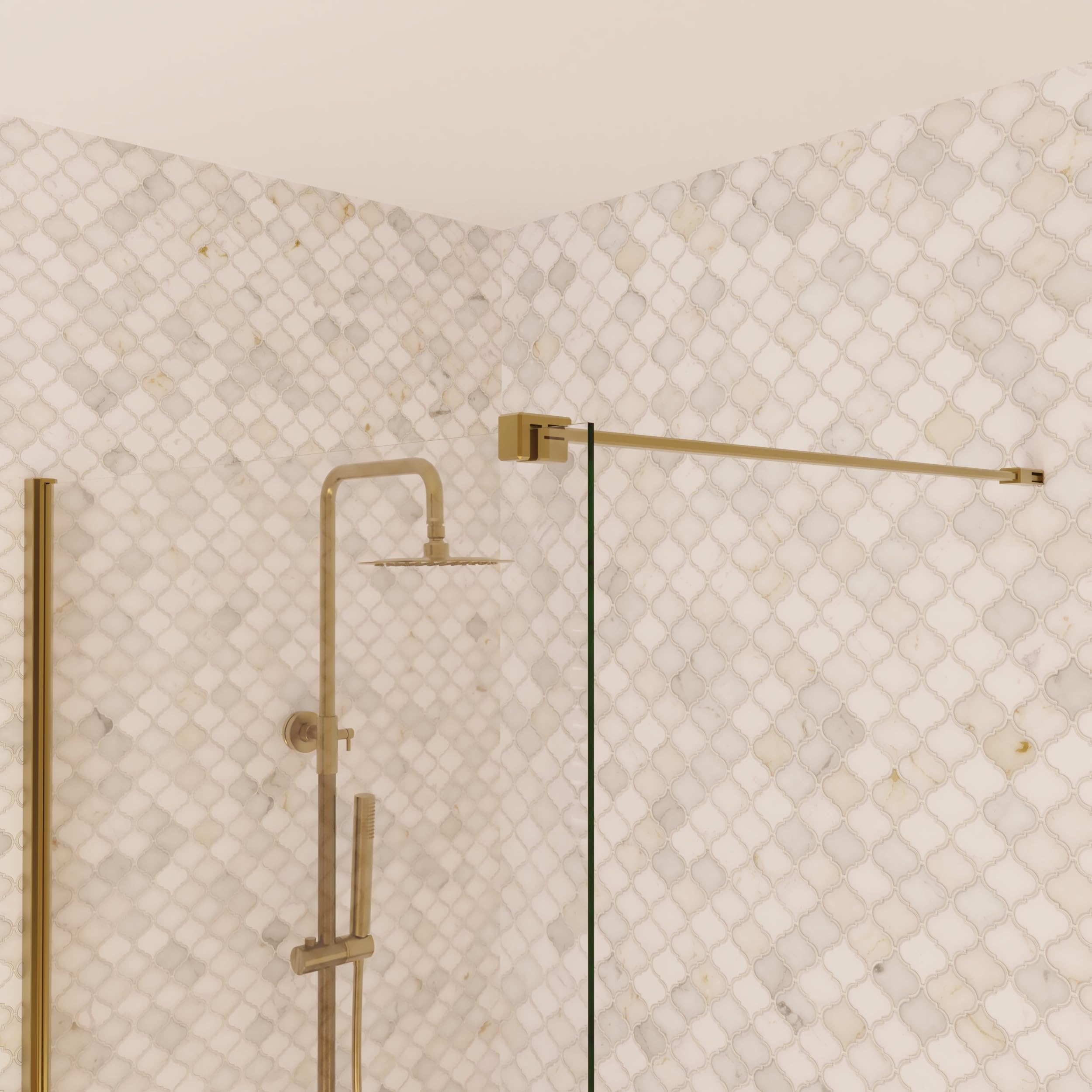 BAIKAL Mampara de Ducha. Panel Fijo de 100cm. Perfil Oro Mate. Cristal Transparente Templado 8mm de espesor. Tratamiento Antical. Alto 195 cm. Brazo recortable 60-90cm.