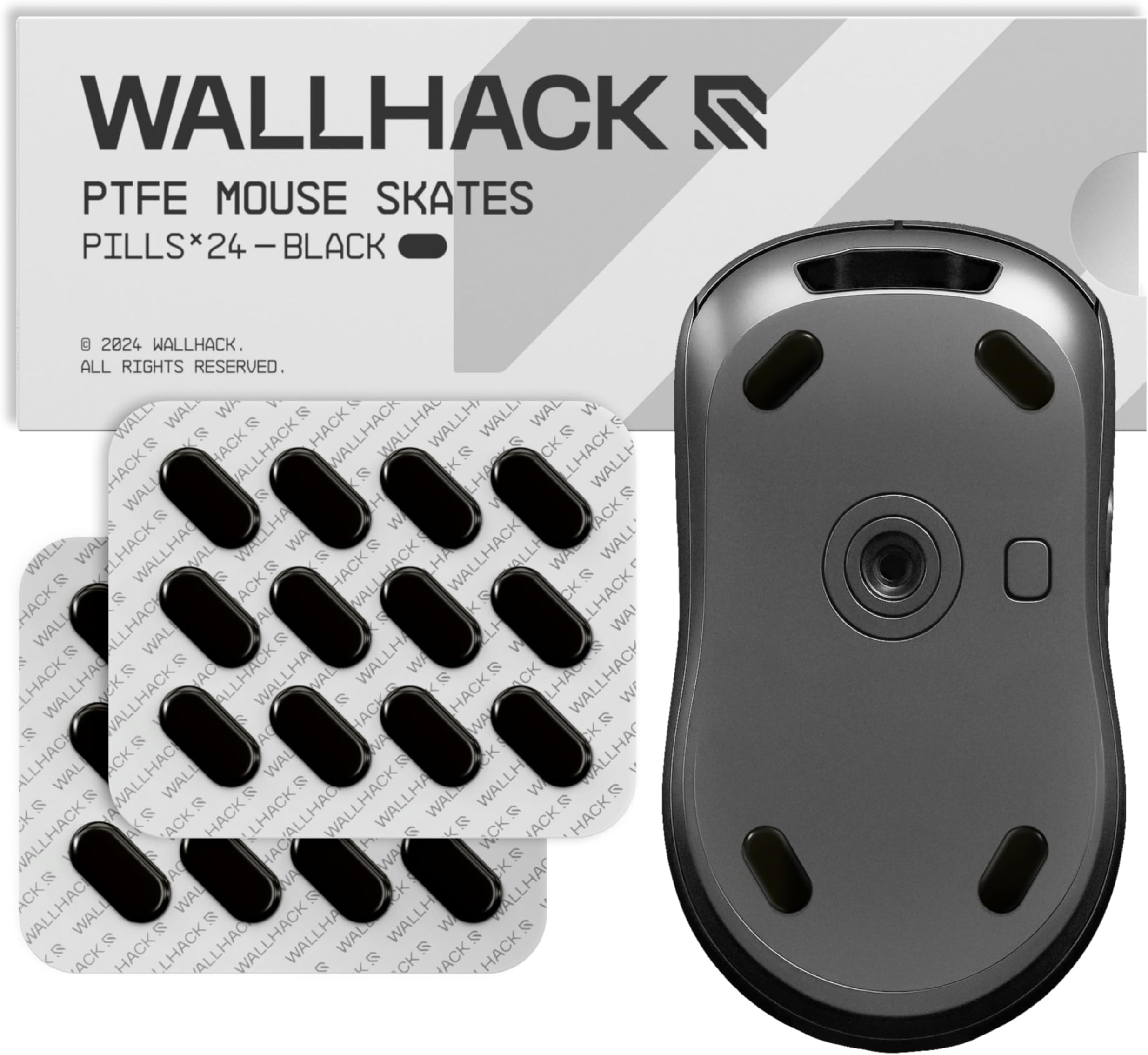 Wallhack PTFE Pill Mouse Skates | Premium Universal Skates for Gaming Mice | Ultra-Smooth Glide on Cloth & Glass Pads | Customize Speed & Control | Fast, Easy to Apply | Black 7mm x 14mm