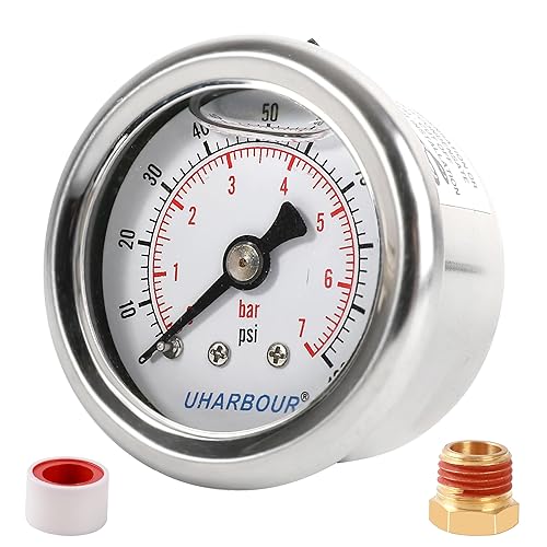 Miniatura 62 de Medidor de presión relleno de glicerina con caja de acero inoxidable 304, tamaño de dial de 1-1/2", 0-15Psi/barra, alta precisión, montaje trasero