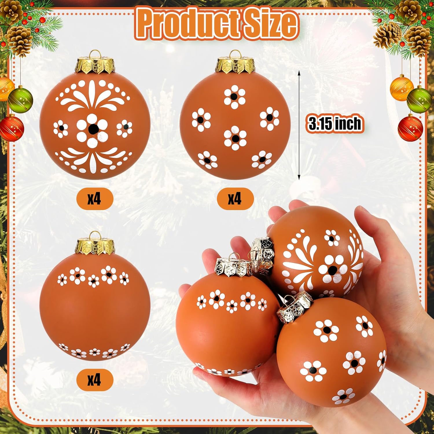 Poen 12 Pcs 3.15 Inch Mexican Christmas Ornaments Talavera Mexican Tree Ornaments Cielito Lindo Mexico Christmas Tree Decor De Barro Plastic Shatterproof Ball Hanging Xmas Hispanic Party - Image 2