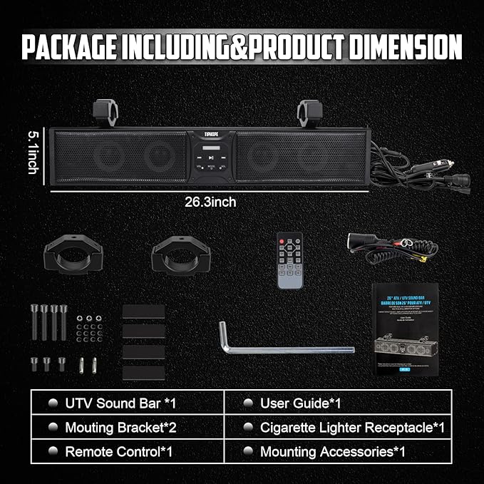 TIPHOPE Barra de Sonido para UTV de 26" con 6 Parlantes y Luz RGB miniatura 7