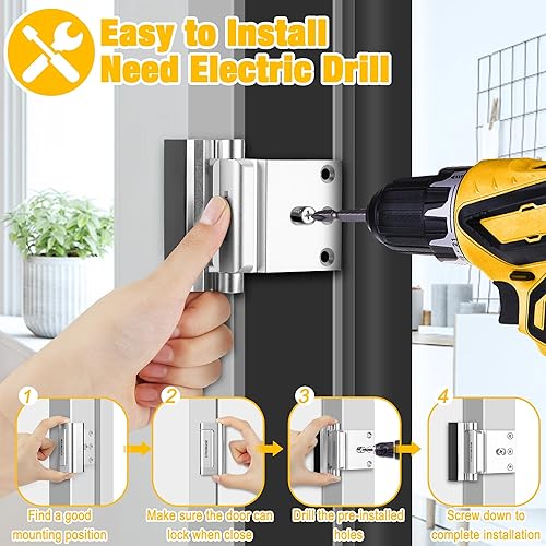 Miniatura 3 de Cerradura de puerta de seguridad para el hogar, cerradura de refuerzo de puerta de metal mejorada, 3 pulgadas, soporta 800 libras de impacto para