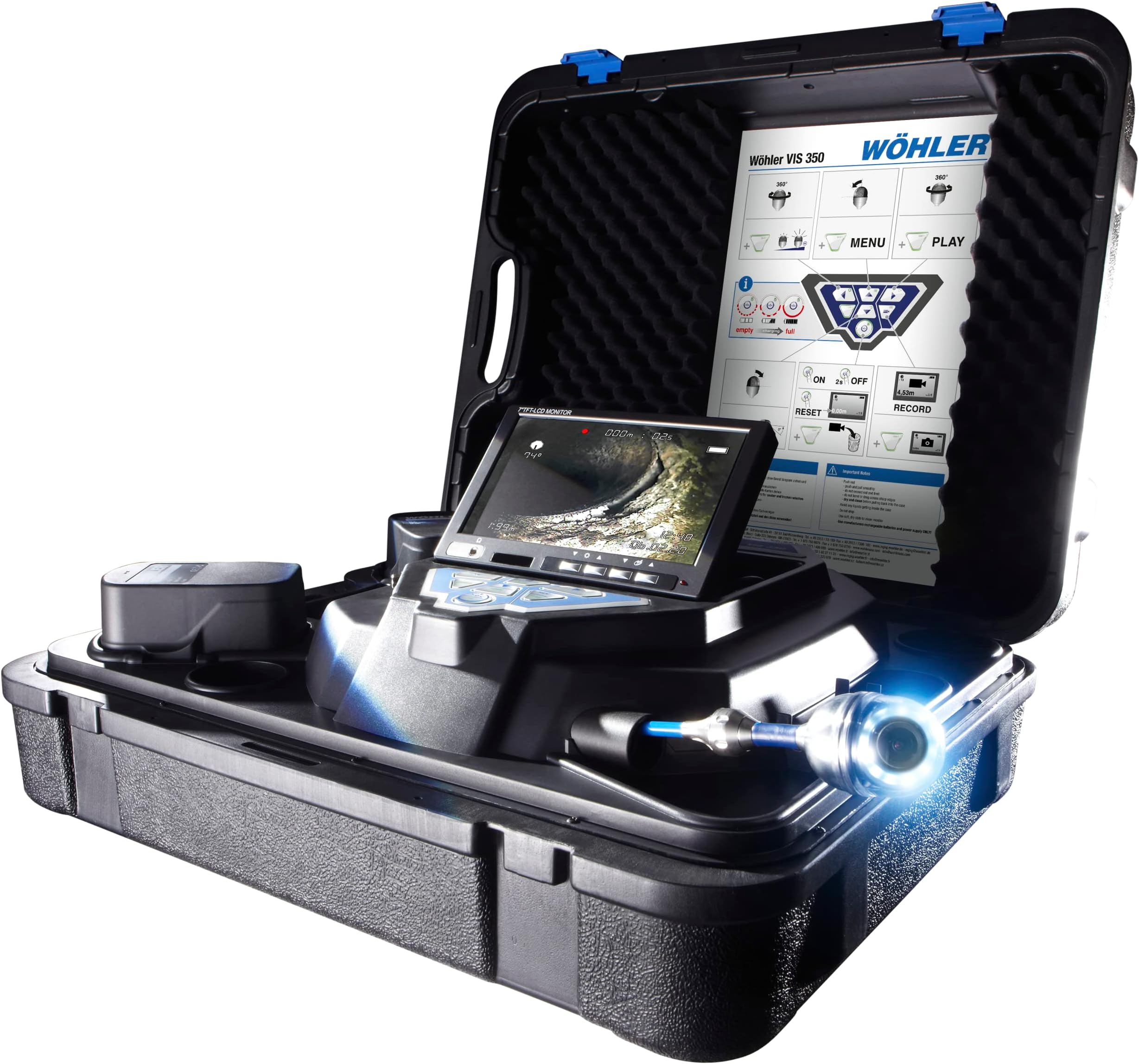 Wohler 7354 VIS350 Visual Inspection Camera System with 180° Pan/360° Tilt , attached 1 1/2" Camera Head, SD Card, and min USB cable