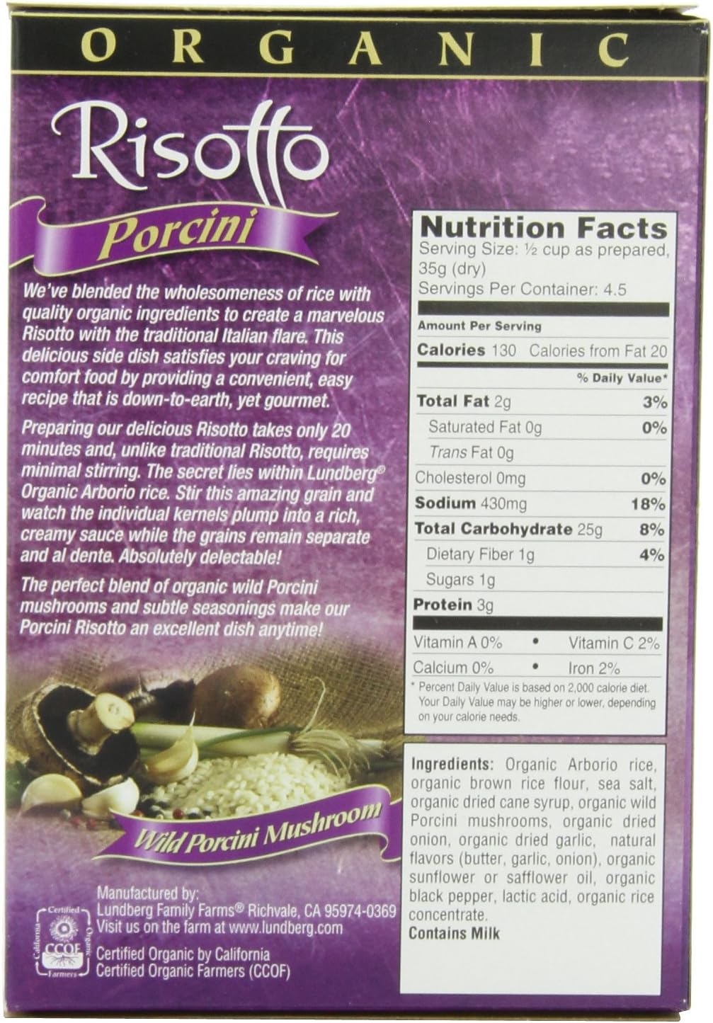 Lundberg Organic Porcini, Wild Mushroom Risotto, 5.9-Ounce Boxes (Pack of 12)