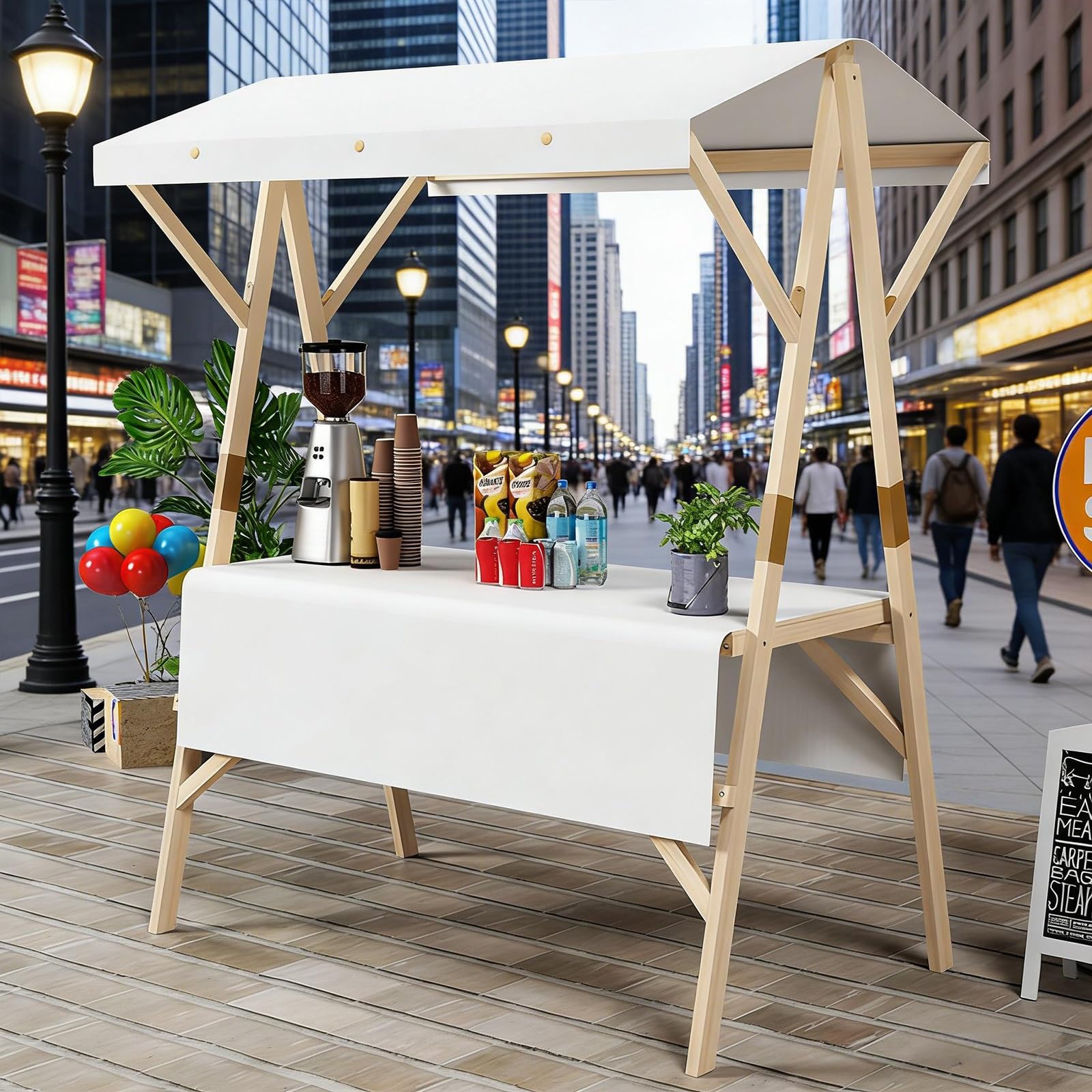 Présentoir de vendeur – Kiosque de vente pliable avec auvent rayé pour magasins de détail et foires – Parfait pour une utilisation en extérieur
