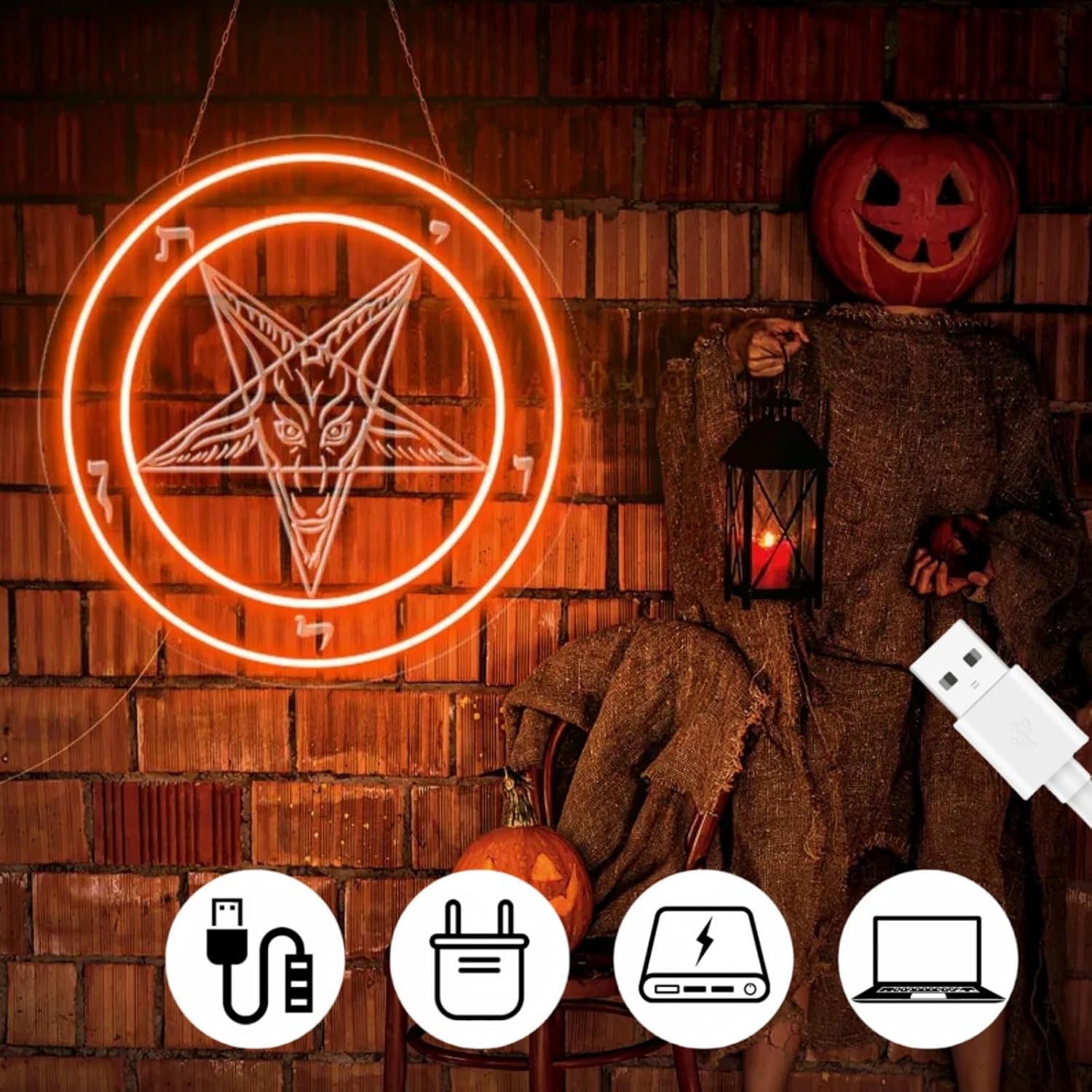 Pentagram Baphomet Satan Neon Sign, Baphomet Neon Light, Black Goat LED Sign, Gothic Home Decor Sign for Halloween Wall Art, Satan Wall Decor, 3D Engraved Neon Sign For Halloween & Home Ambiance