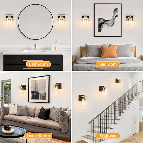 Miniatura 287 de 3 lámparas modernas de baño sobre el espejo, luces de tocador de oro negro para apliques de pared de baño con pantallas de vidrio blanco lechoso