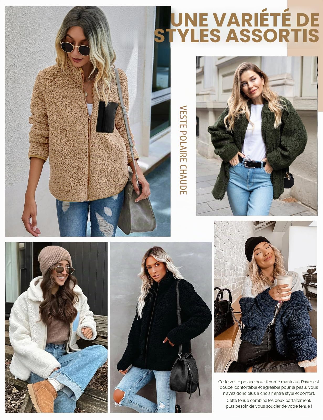 Veste Polaire Femme Hiver Sweat à Capuche Zippé Chaud Blouson Manteau Doublure Manteaux à Capuche Manche Longue Jacket Automne Casual Outwear avec Poches