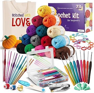 Crochet Kit for Beginners Adults and Kids, Knitting & Crochet Supplies Includes 1500 Yards Assorted Yarn, 21 Ergonomic Hooks, Plus Many Accessories Beginner Crochet Kits Ideal for Amigurumi