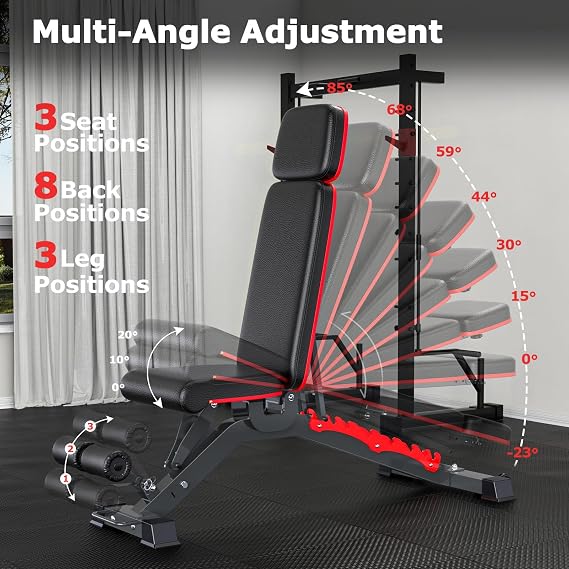 1200LBS Weight Bench Press, Heavy-duty Workout Bench for Home Gym, Extra Headrest, Adjustable Incline Decline strength Training Bench Press for Full Body Workout Extrem Stable