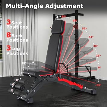 1200LBS Weight Bench Press, Heavy-duty Workout Bench for Home Gym, Extra Headrest, Adjustable Incline Decline strength Training Bench Press for Full Body Workout Extrem Stable