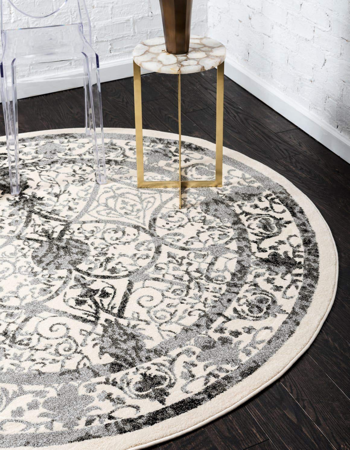 Unique Loom La Jolla Collection Vintage Area Rug (12' 2 x 12' 2 Round, Gray/Ivory)