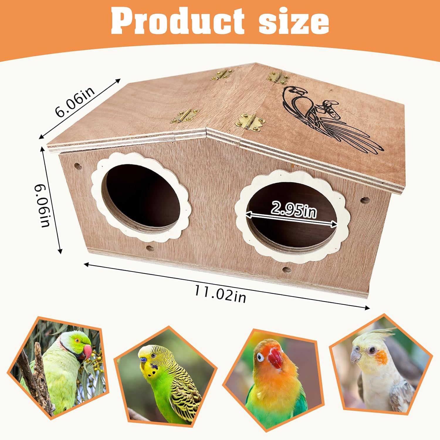 PINVNBY Parakeet Nesting Box Bird House for Cage Wood Bird Breeding Box with Bell Toys for Lovebirds Cockatoo Budgie Finch Canary Small and Medium-Sized Birds (Large: 11.02 * 6.06 * 6.06 inch)