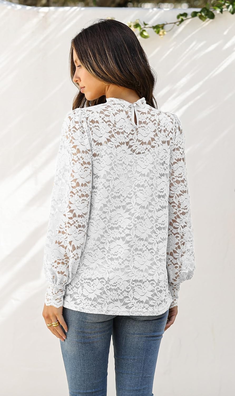 Zeagoo Women Lace Tops Long Sleeves Mock Neck Casual Dressy Tops with Separable Camisole Sexy Blouses Shirts 2 PCS Set - Image 5