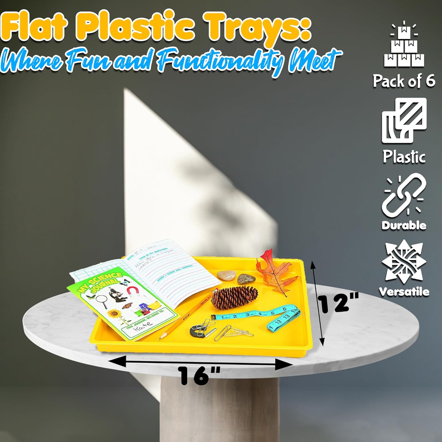 Fun Express Plastic Trays for Classroom Organization - Set of 6 Colorful Art & Craft for Kids | Stackable Activity Trays for Preschool, Daycare & Educational Activities | Multi-Purpose Design